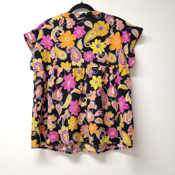 Savanna Jane Short Sleeve V Neck Embroidered Floral Print Top Multicolor - Picture 2 of 8